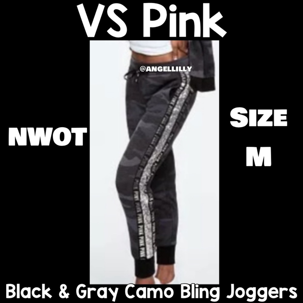 VS Pink Black & Gray Bling Joggers NWOT